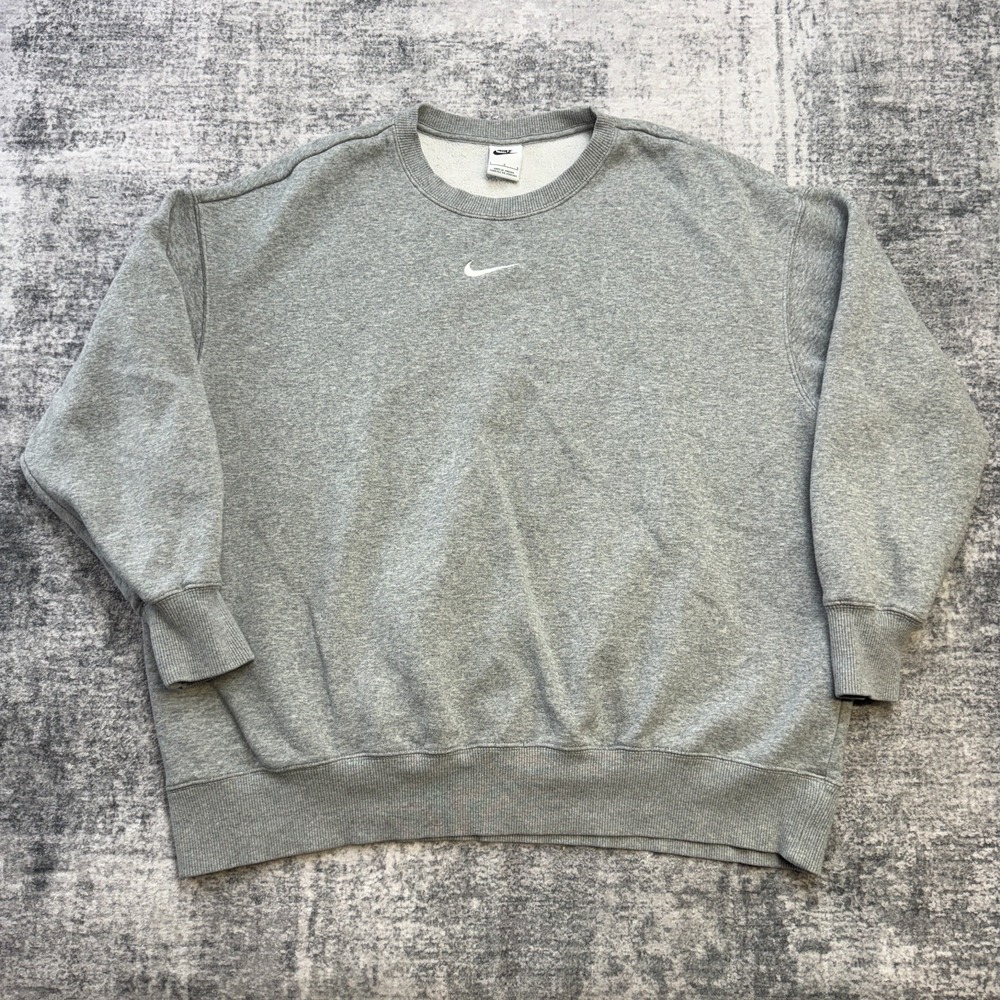 Nike Sweatshirt Women Large Gray Phoenix Fleece Oversized Crewneck Center Swoosh
